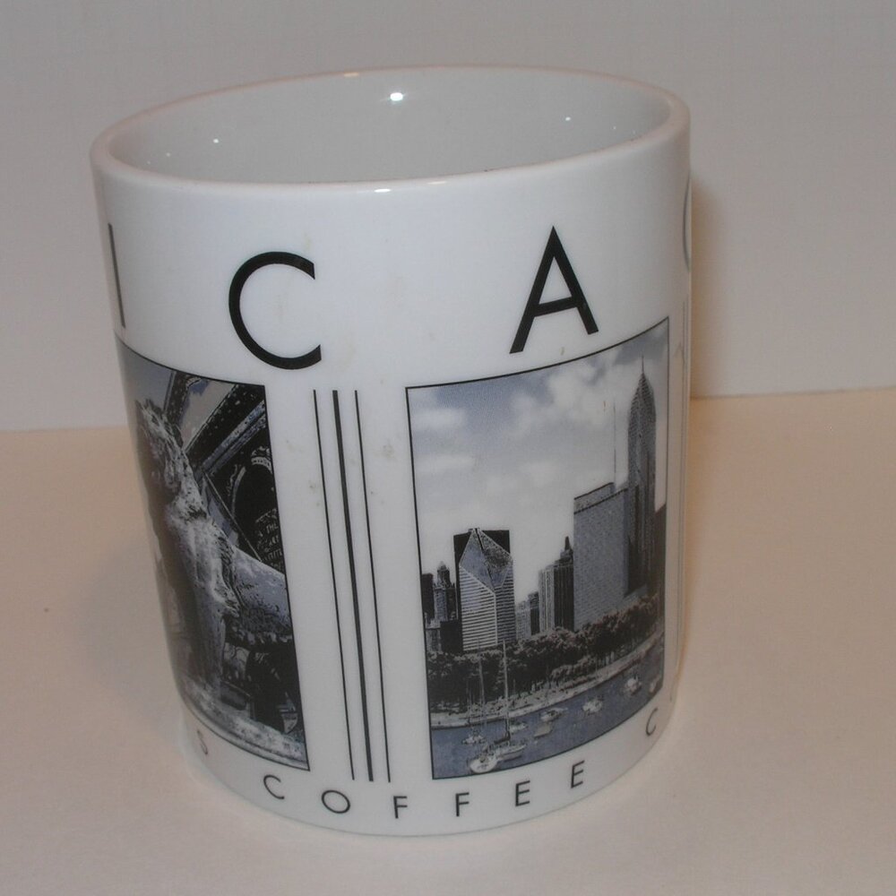 Starbucks 2003 Chicago 16oz Coffee Tea Mug Cup City Scenes Barista White Black - Picture 3 of 7